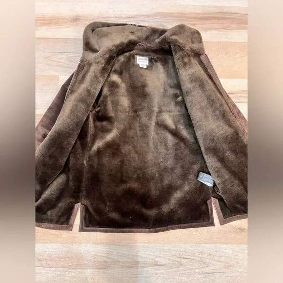 Suede leather brown fur lined jacket - Picture 14 of 14